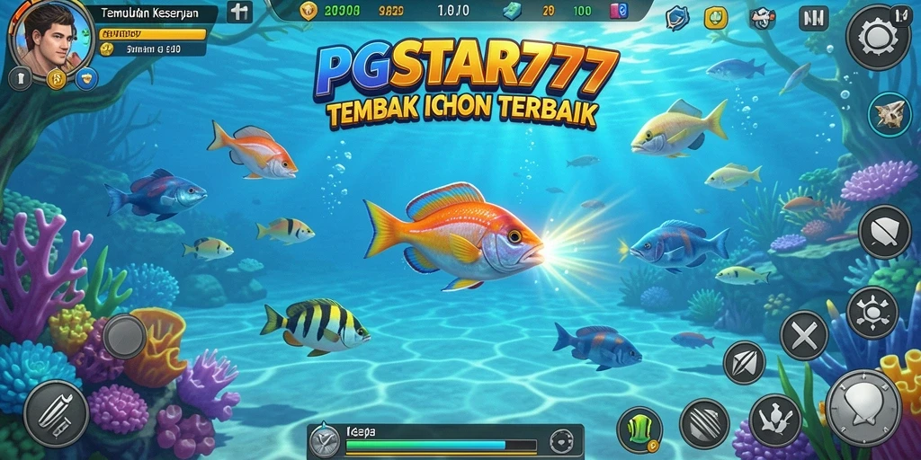Gameplay seru PGSTAR777 saat menembak ikan di bawah laut.