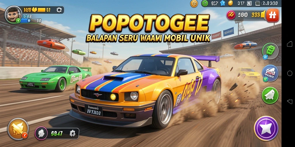 Tampilan seru dari gameplay balapan di POPOTOGEL.