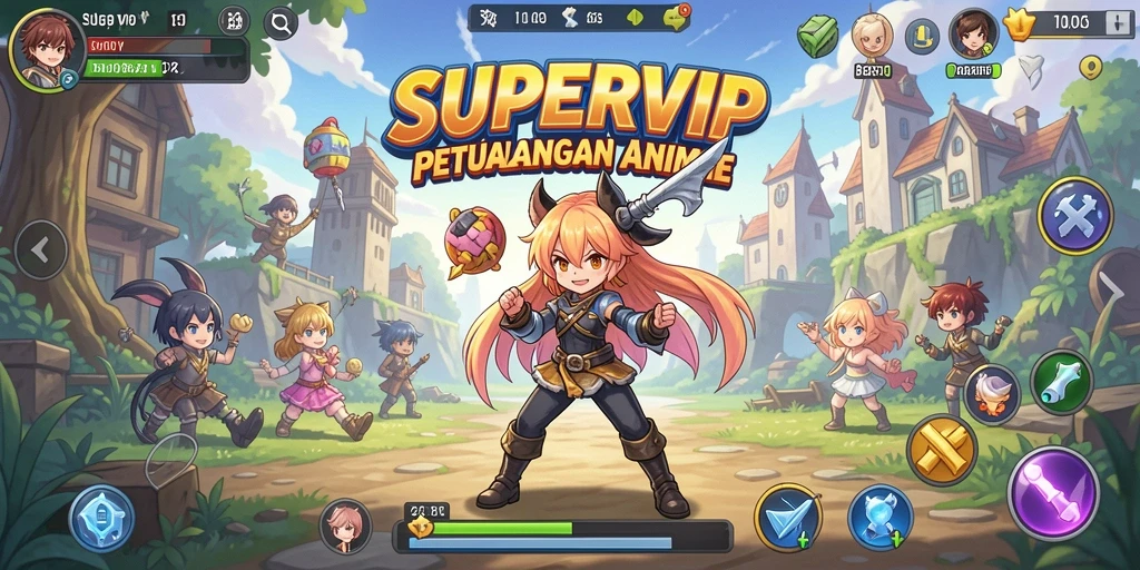 Tampilan gameplay SUPERVIP yang penuh warna dan dinamis.